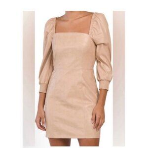 NWT Seven For All Mankind Faux Leather Mini Dress Beige Size Small Puff Sleeve